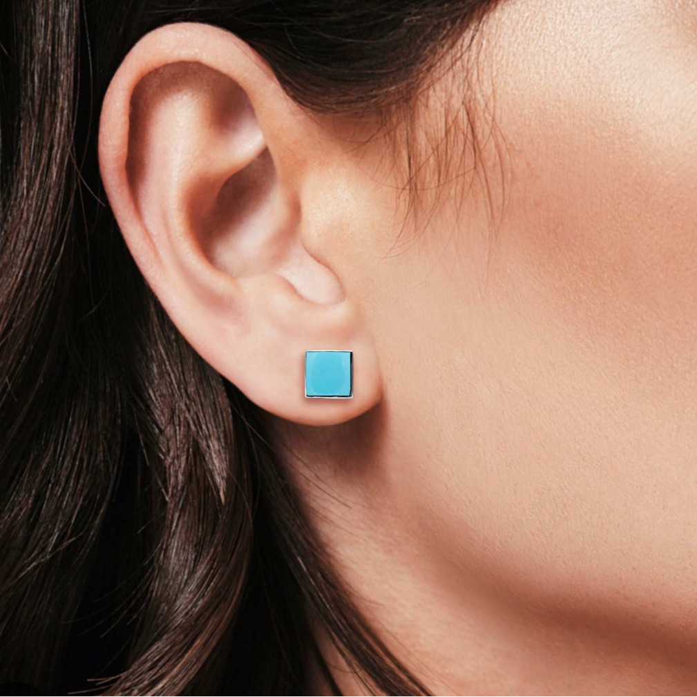 Sterling Silver Chilean Turquoise Square Stud Earrings